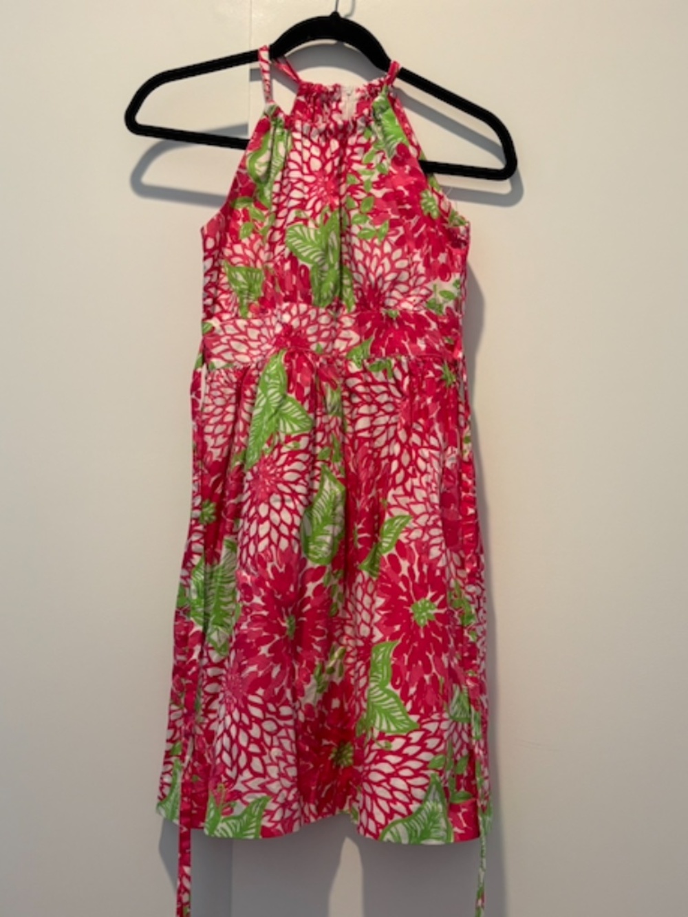 Lilly Pulitzer Girls Halter Dress Pink Green Floral Print Size 12